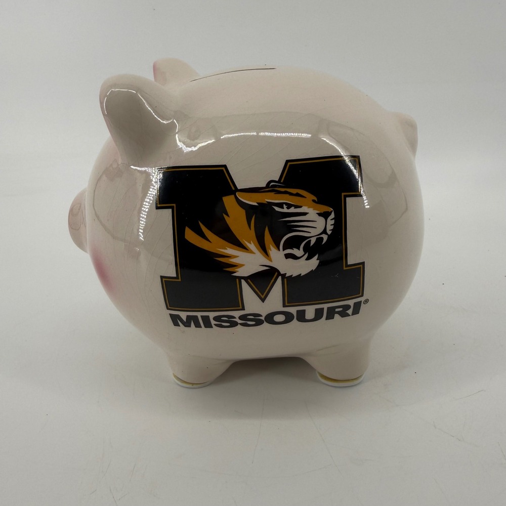 Missouri Tigers Mizzou NCAA Ceramic Piggy Bank Cream Black Gold 8‎ Inch Logo